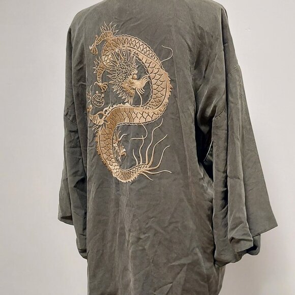 ZARA Trafaluc, Sage Green, Gold Embroidered Dragon, Kimono Jacket, Size:M - Picture 6 of 10